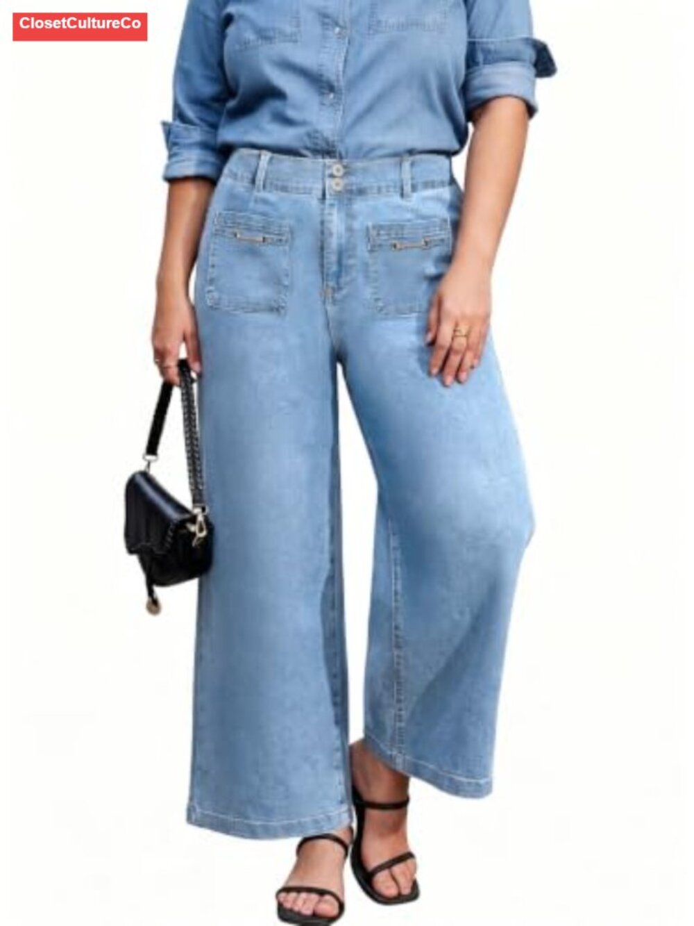 Plus Size Wide Leg High Rise Jeans Stretch Denim Pants